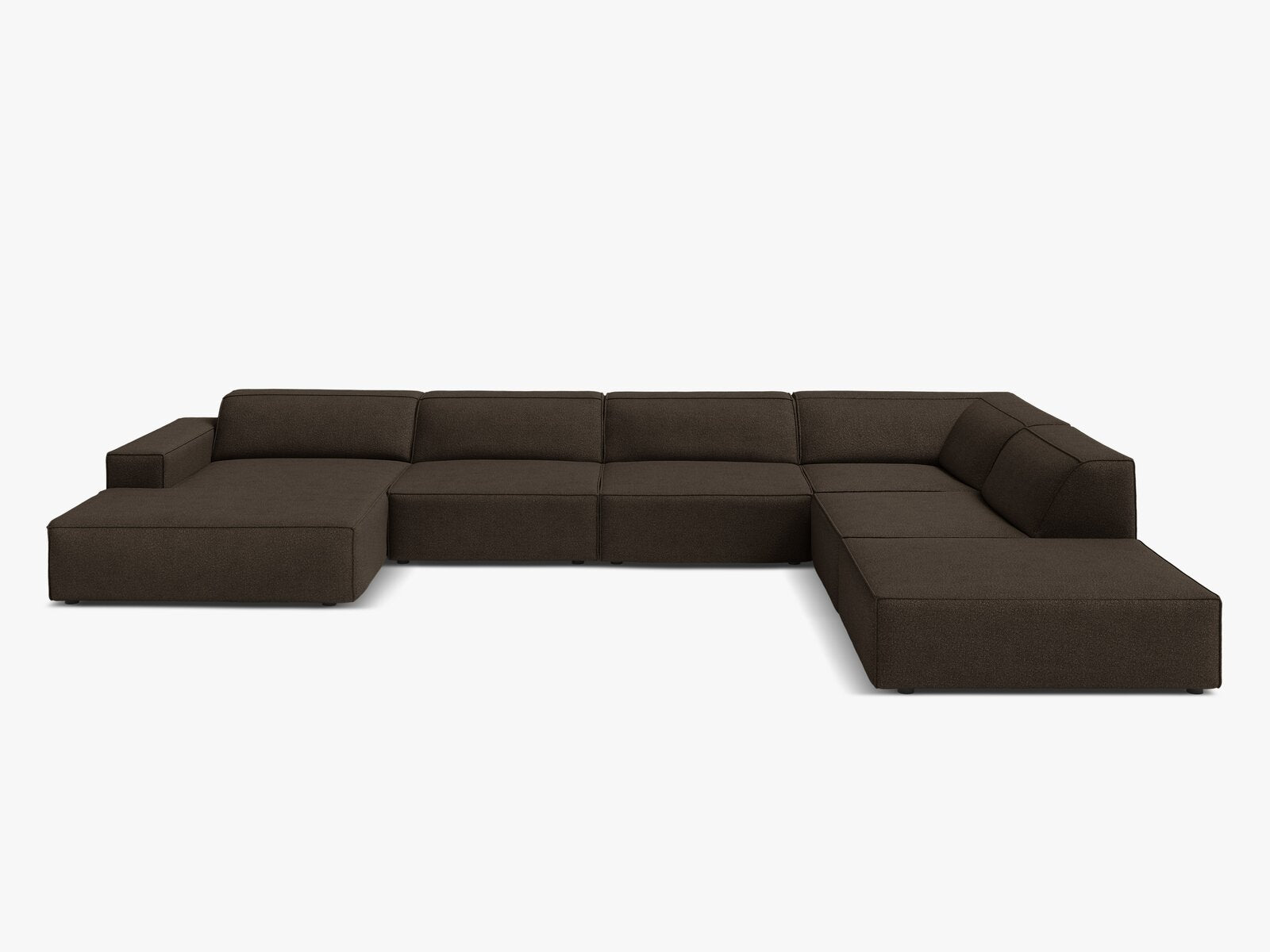 Micadoni Panorama-Ecksofa Jodie 7-Sitzer Rechts Boucle Baloo Braun