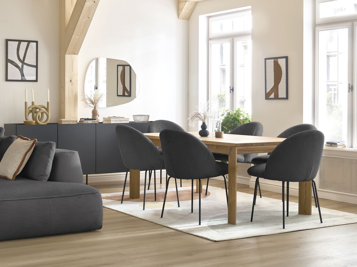 Bobochic Lalie Esszimmerstuhl mit Metallbeinen, schwarz Cordsamt Dunkelgrau