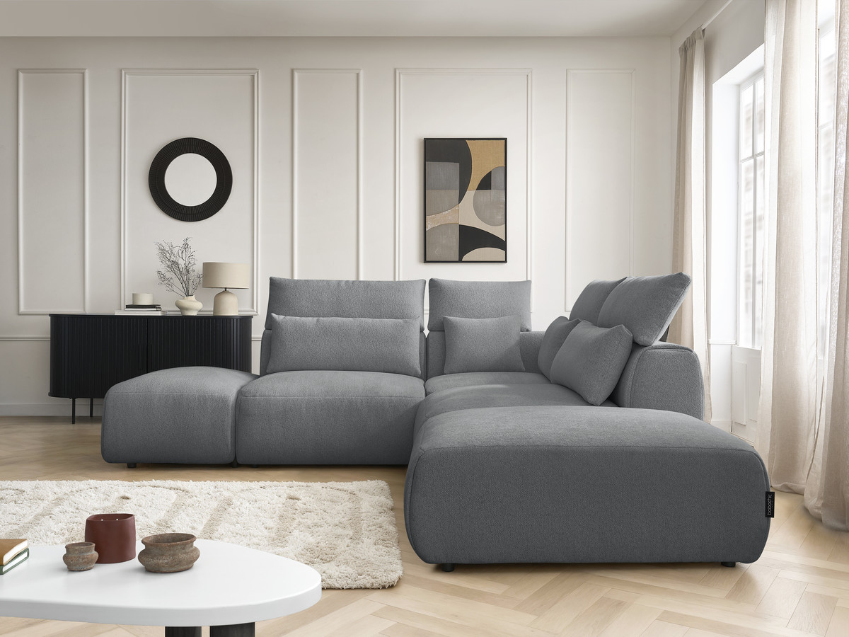 Bobochic Jana Ecksofa Melange-Stoff Dunkelgrau