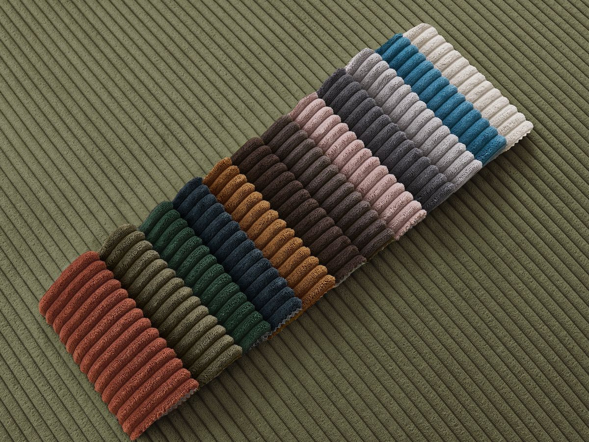 Bobochic Atilla Ecksofa mit Schlaffunktion und Bettkasten und Pouf Cordsamt Hellgrün Ecke links