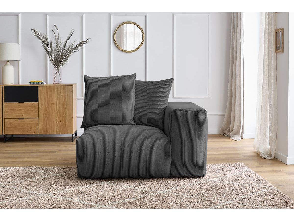 Bobochic Voltaire Sofamodul 1-Sitzer 130 × 100 cm Cordsamt Dunkelgrau Ecke rechts