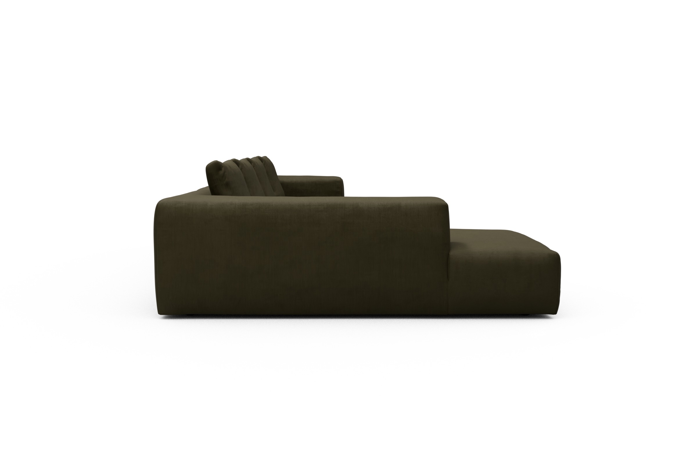 Wohnlandschaft Fred Relax-Ecke links mit 2-Sitzer und Chaiselongue rechts Kord Cordufine 316-Pine-Green