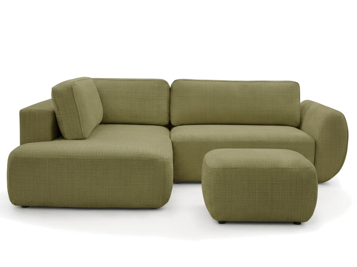 Bobochic Denise Ecksofa mit Schlaffunktion und Bettkasten und Pouf 256 × 197 cm Strukturstoff Grün Ecke links