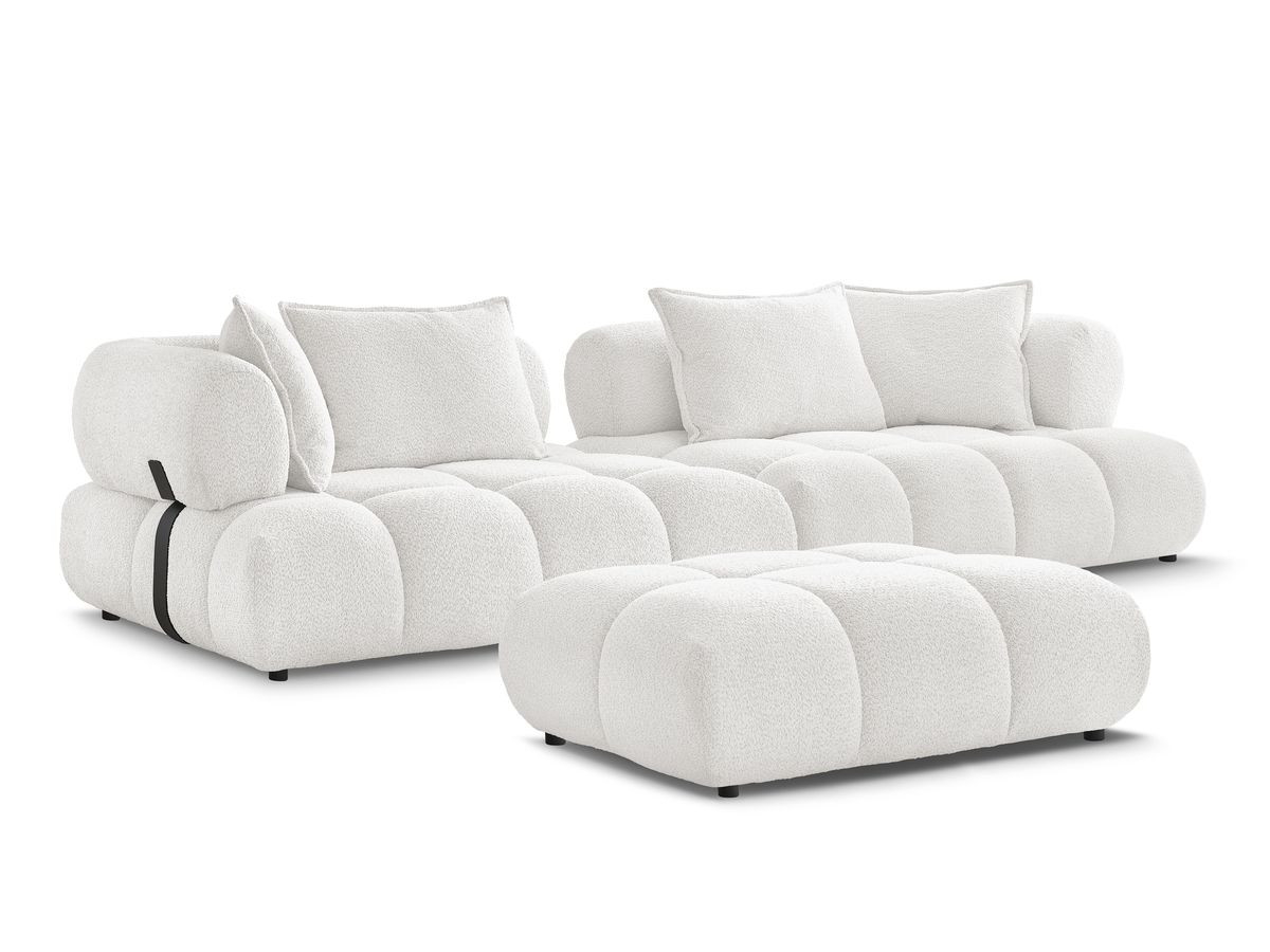 Bobochic Alya Sofa 4-Sitzer mit Pouf Bouclé-Stoff Weiß