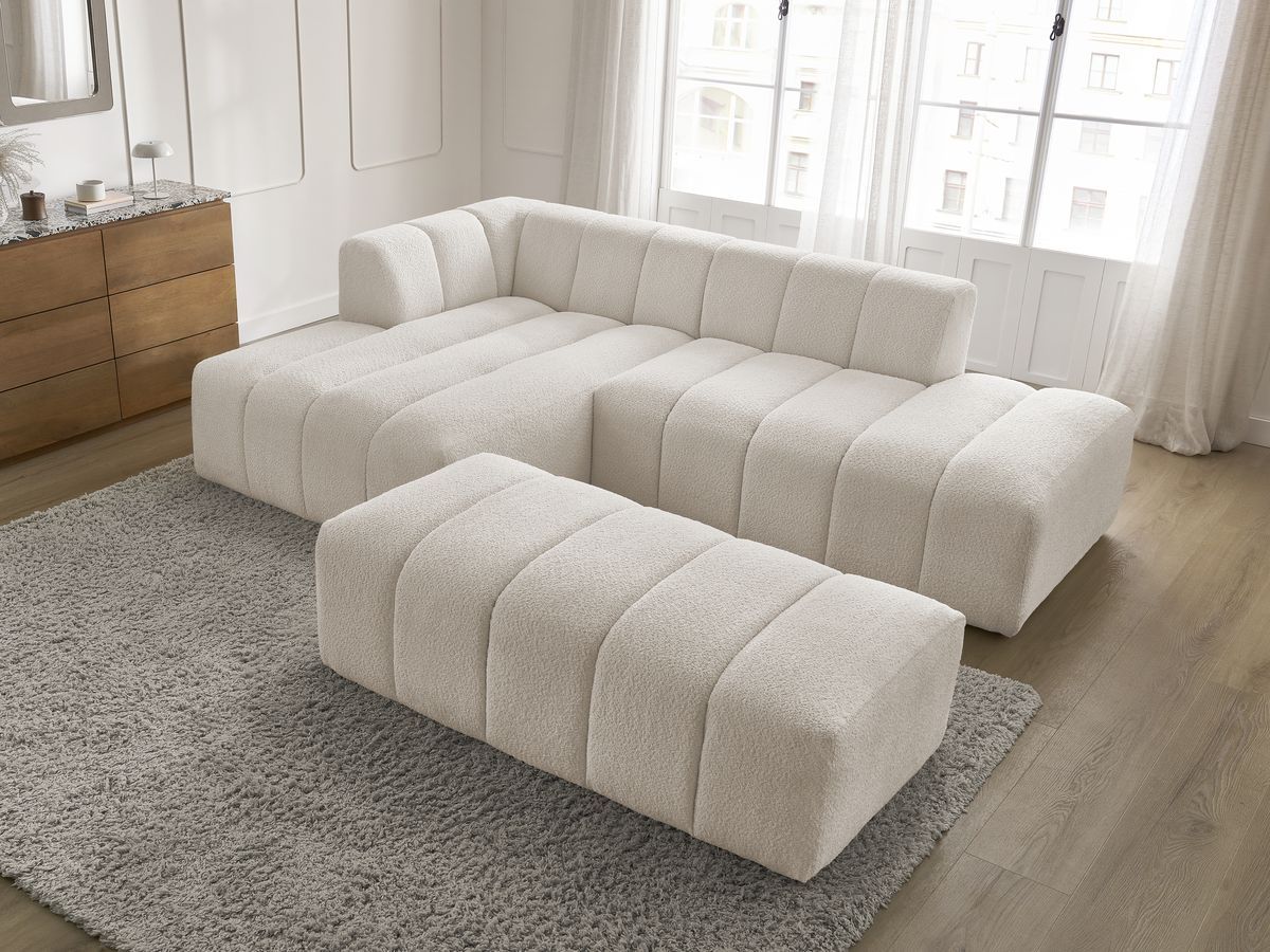 Bobochic Annecy Ecksofa mit Pouf Bouclé-Stoff Weiß Ecke links