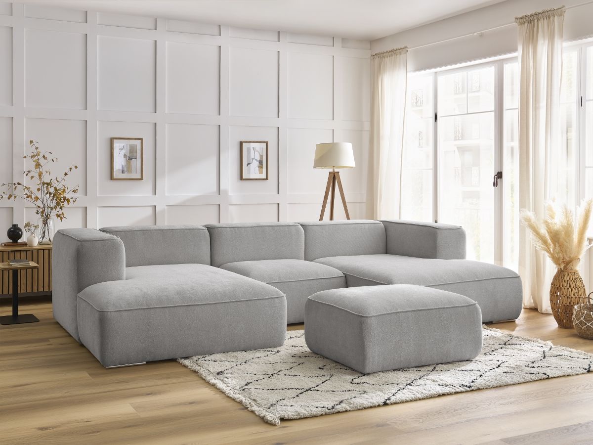 Bobochic Zephyr Wohnlandschaft mit Pouf Strukturstoff Hellgrau