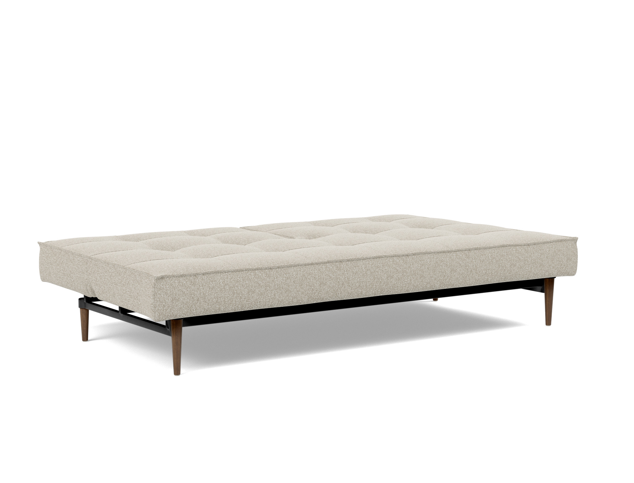 Schlafsofa Splitback Boucle Skandi 539-Beige Beine Styletto Eiche dunkel