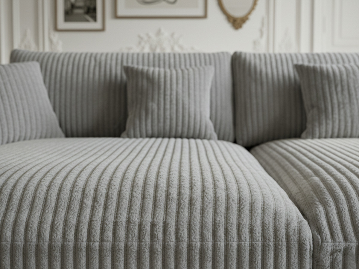 Bobochic Belem Sofa 3-Sitzer Breitcord weich Dunkelgrau