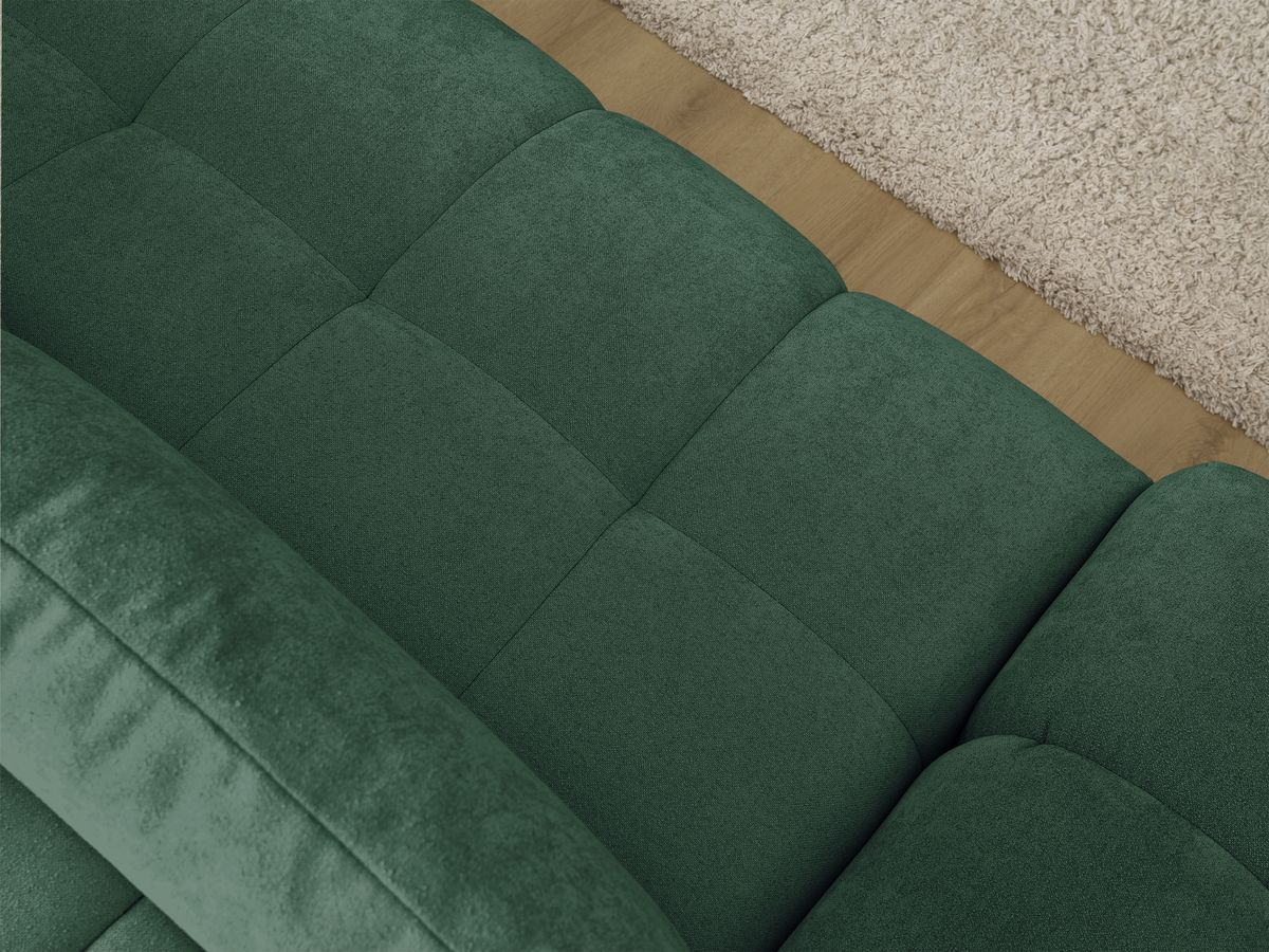 Bobochic Everest Ecksofa mit Schlaffunktion und Bettkasten 318 × 180 cm, 3 Kissen Strukturstoff Grün Ecke rechts