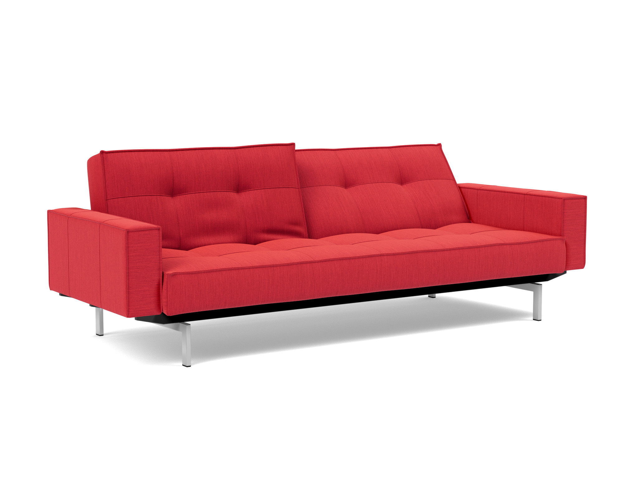 Schlafsofa Splitback mit Armlehnen Flachgewebe Elegance 511-Red Beine Chrom