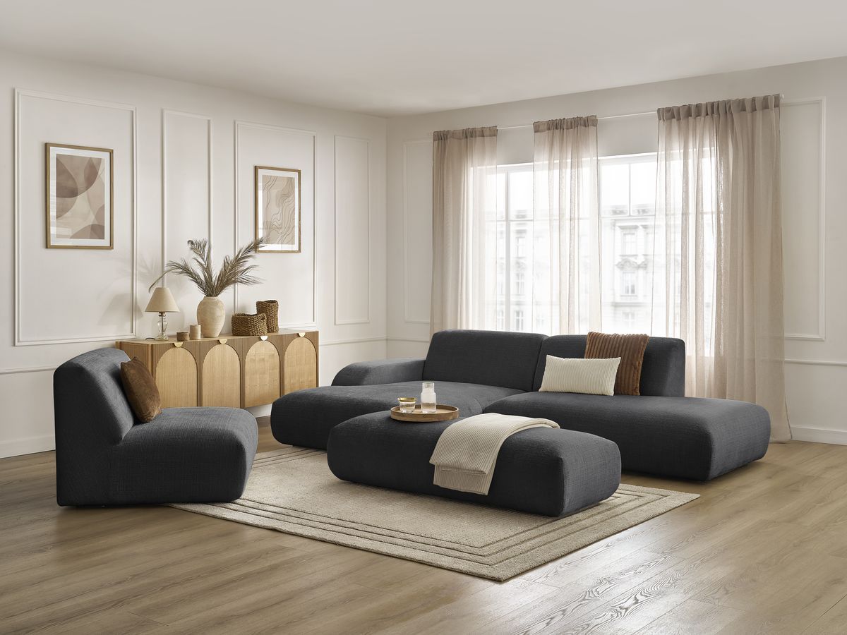 Bobochic Sirius Ecksofa mit Pouf 405 × 170 cm Strukturstoff Schwarz Ecke links