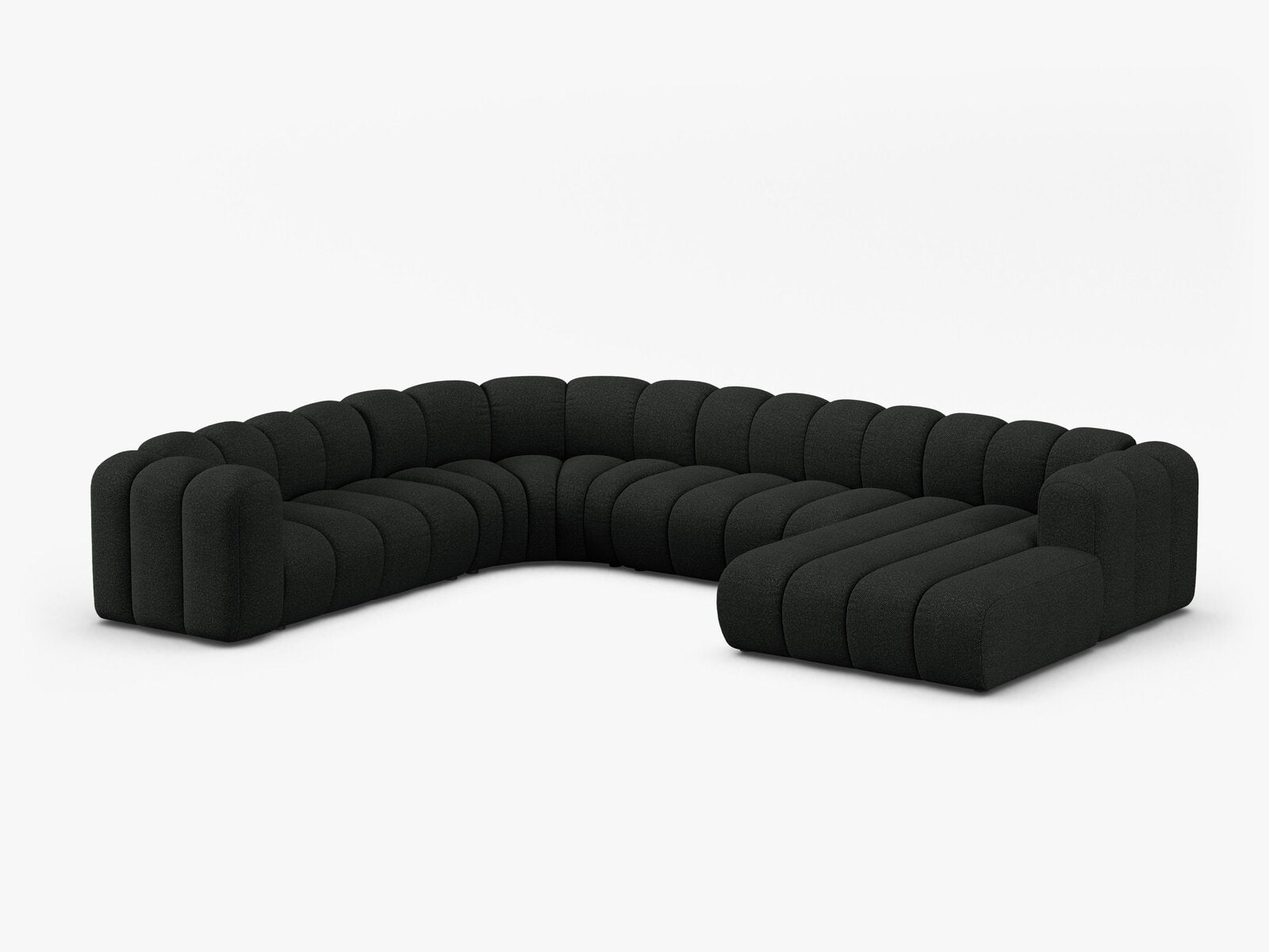 Micadoni Modulares Panorama Ecksofa Lupine 6-Sitzer Links Boucle Baloo Schwarz