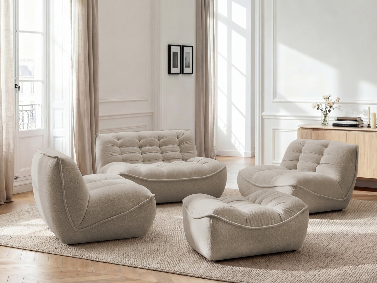Bobochic Serena Sofa 4-Sitzer mit Pouf Melange-Stoff Taupe