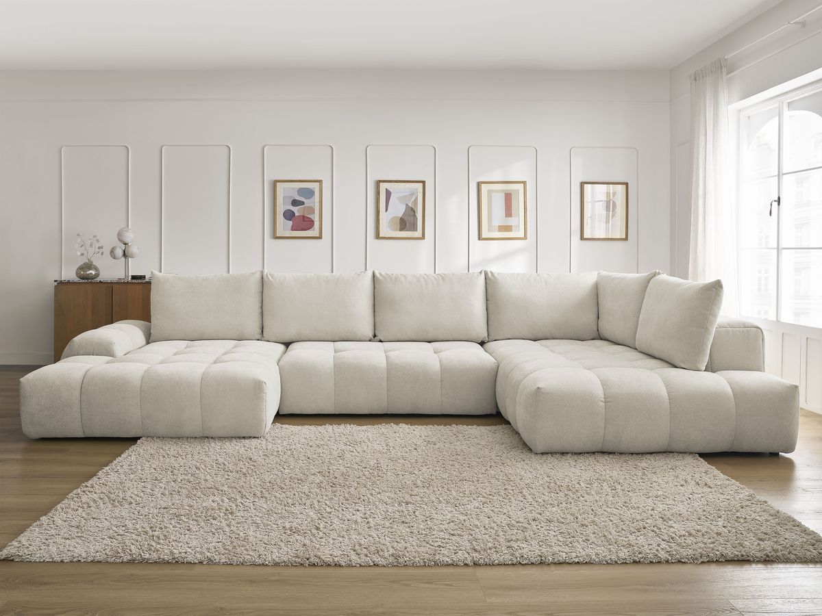 Bobochic Everest Wohnlandschaft, 6 Kissen Strukturstoff Beige Ecke links