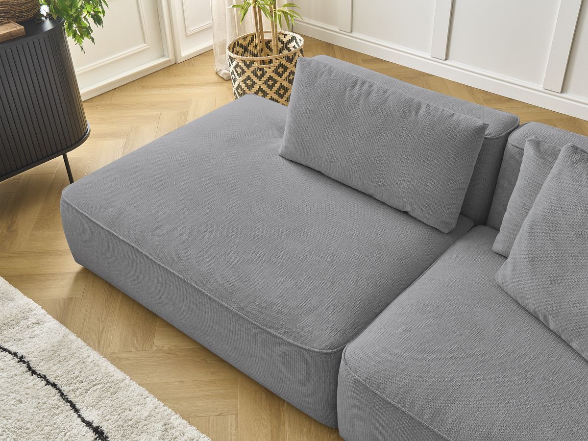 Bobochic Leopold Sofa 4-Sitzer mit Pouf Melange-Stoff Hellgrau Armlehne rechts