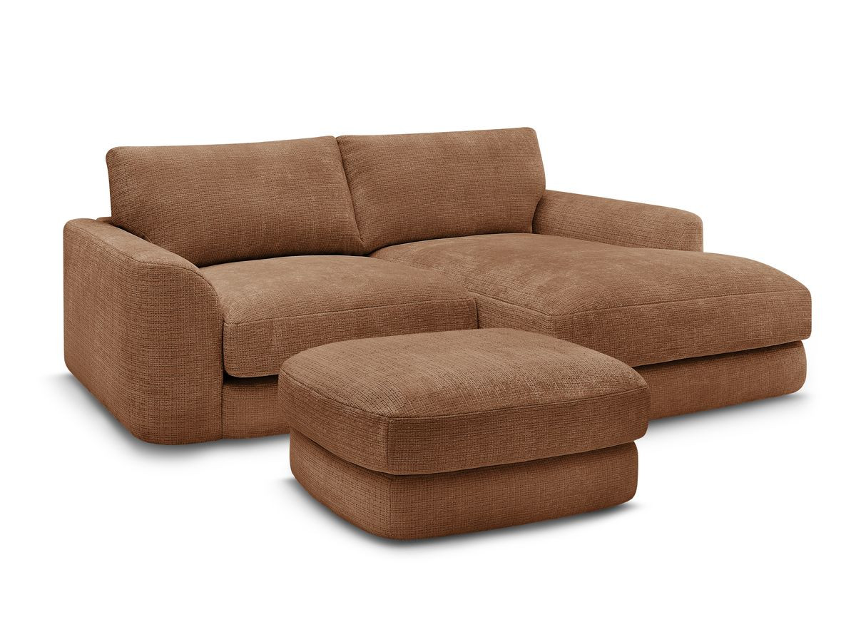 Bobochic Leonore Ecksofa mit Pouf Strukturstoff Orange Ecke rechts