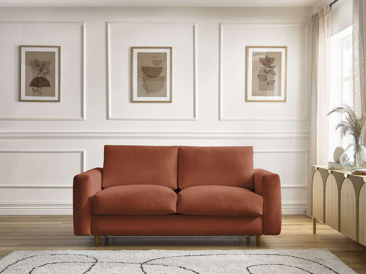 Bobochic Cocoone Schlafsofa 3-Sitzer Stoff Orange, Liegefläche 140 × 200 cm