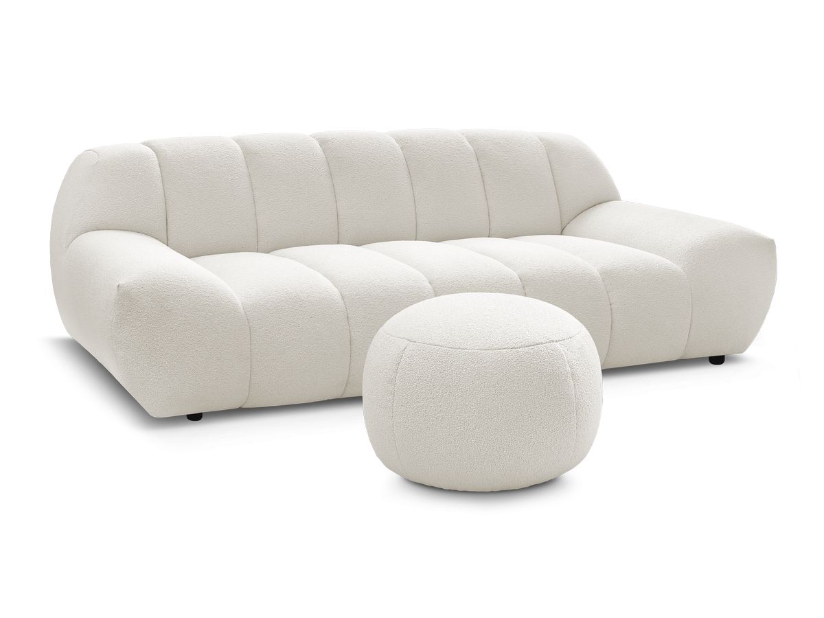 Bobochic Hayden Sofa 3-Sitzer mit Pouf 226 × 107 cm Bouclé-Stoff Weiß