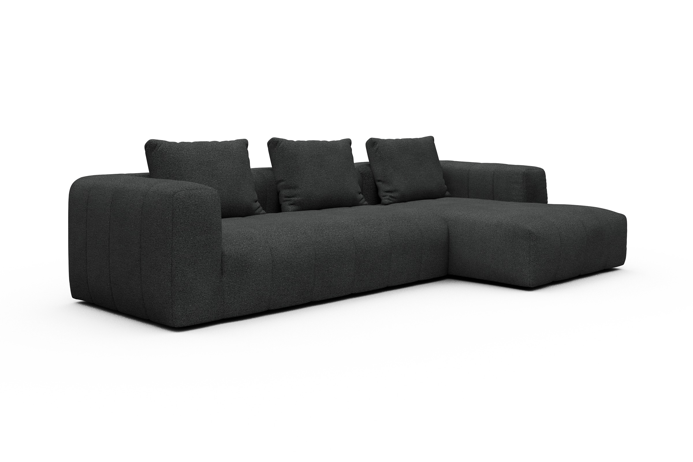 Ecksofa Hugo 2,5-Sitzer Armlehne links mit Chaiselongue Boucle-Charcoal