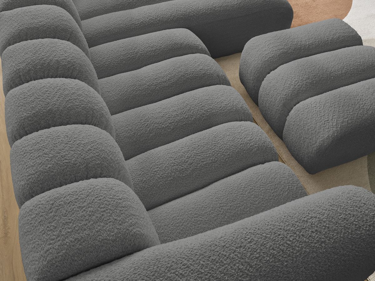 Bobochic Talia Ecksofa mit Pouf Bouclé-Stoff Dunkelgrau Ecke rechts