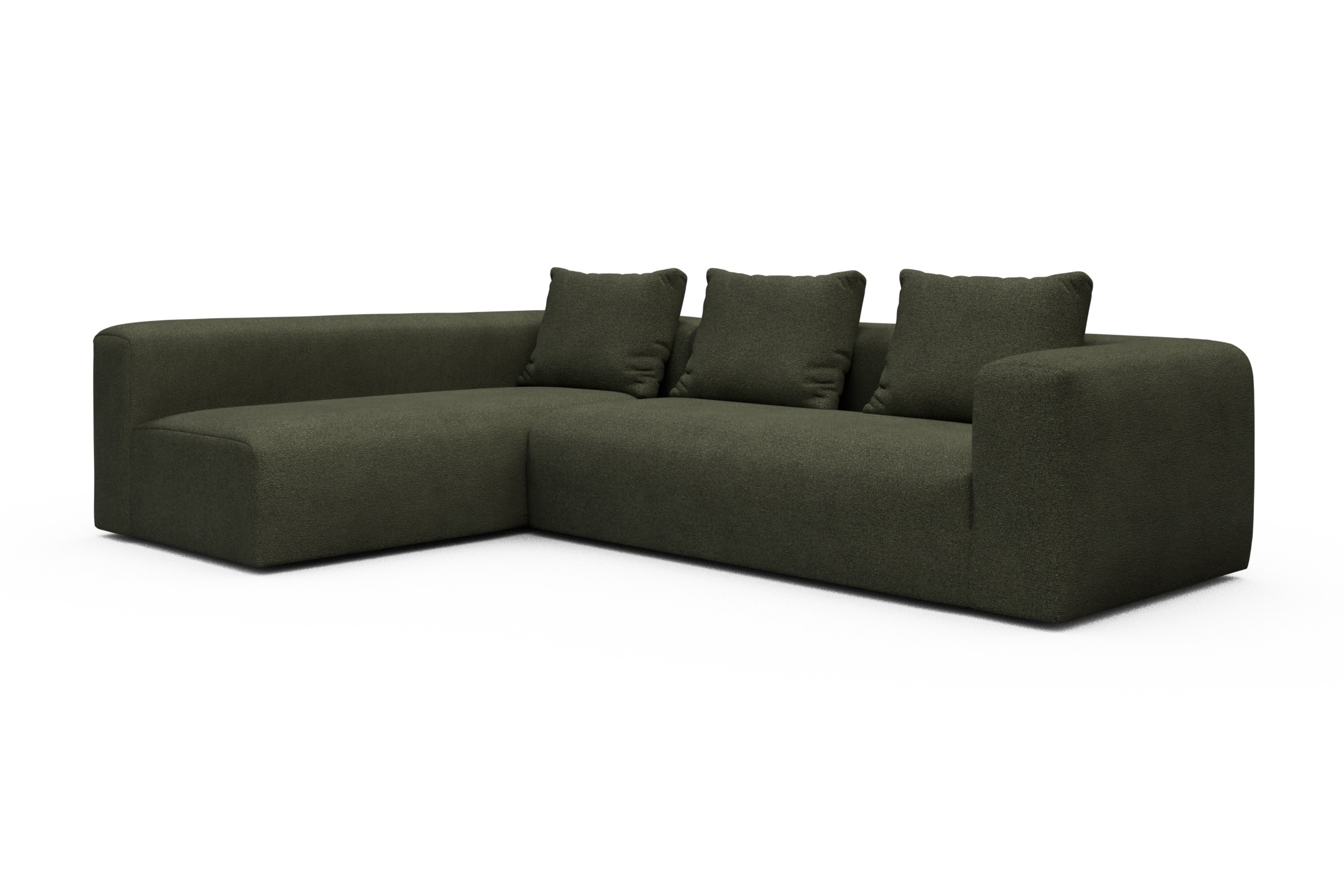 Ecksofa Fred 2x 2,5-Sitzer links offen Boucle-Forest-Green