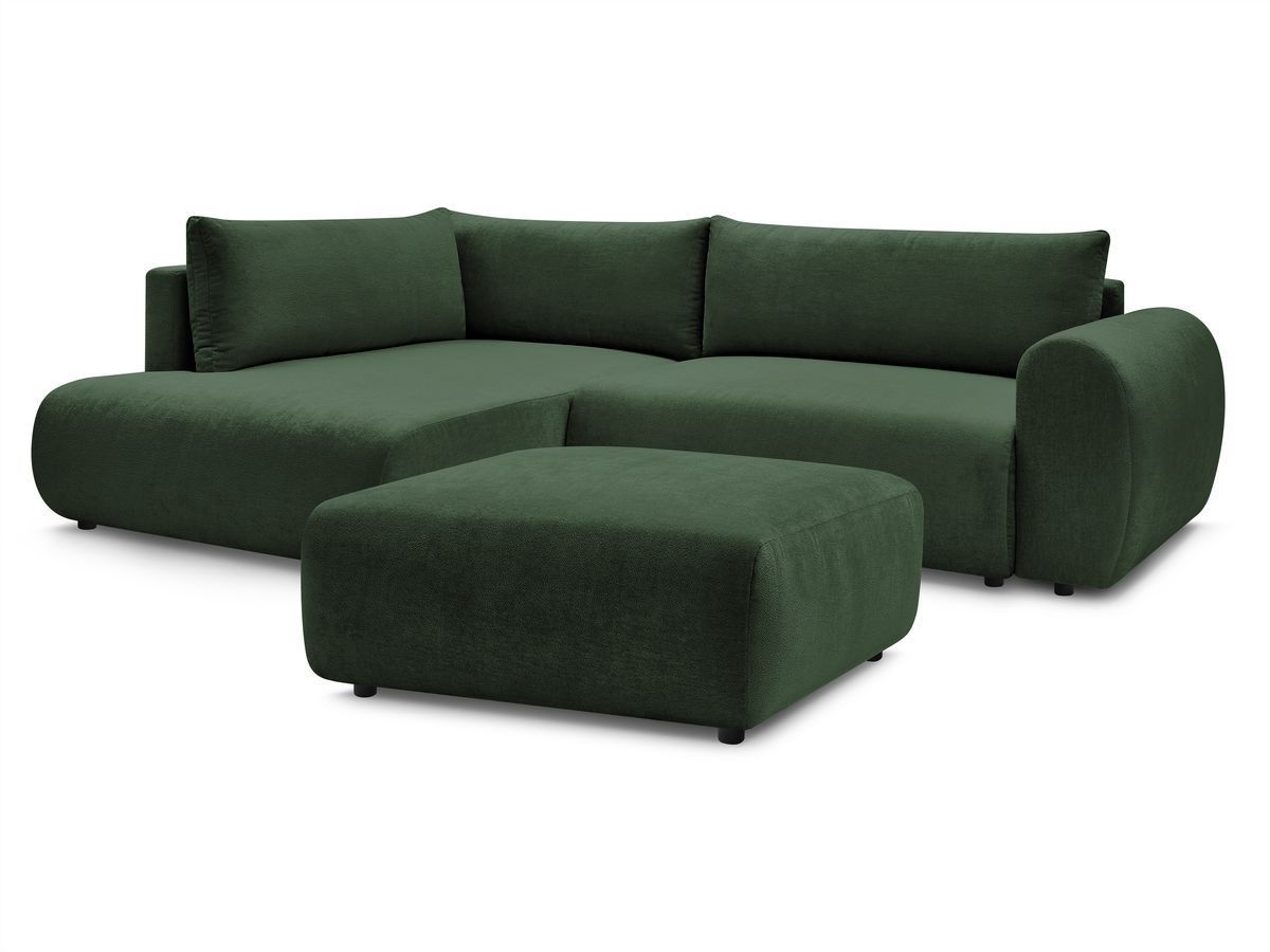Bobochic Lucien Ecksofa mit Schlaffunktion und Bettkasten und Pouf 296 × 198 cm Stoff Grün Ecke links