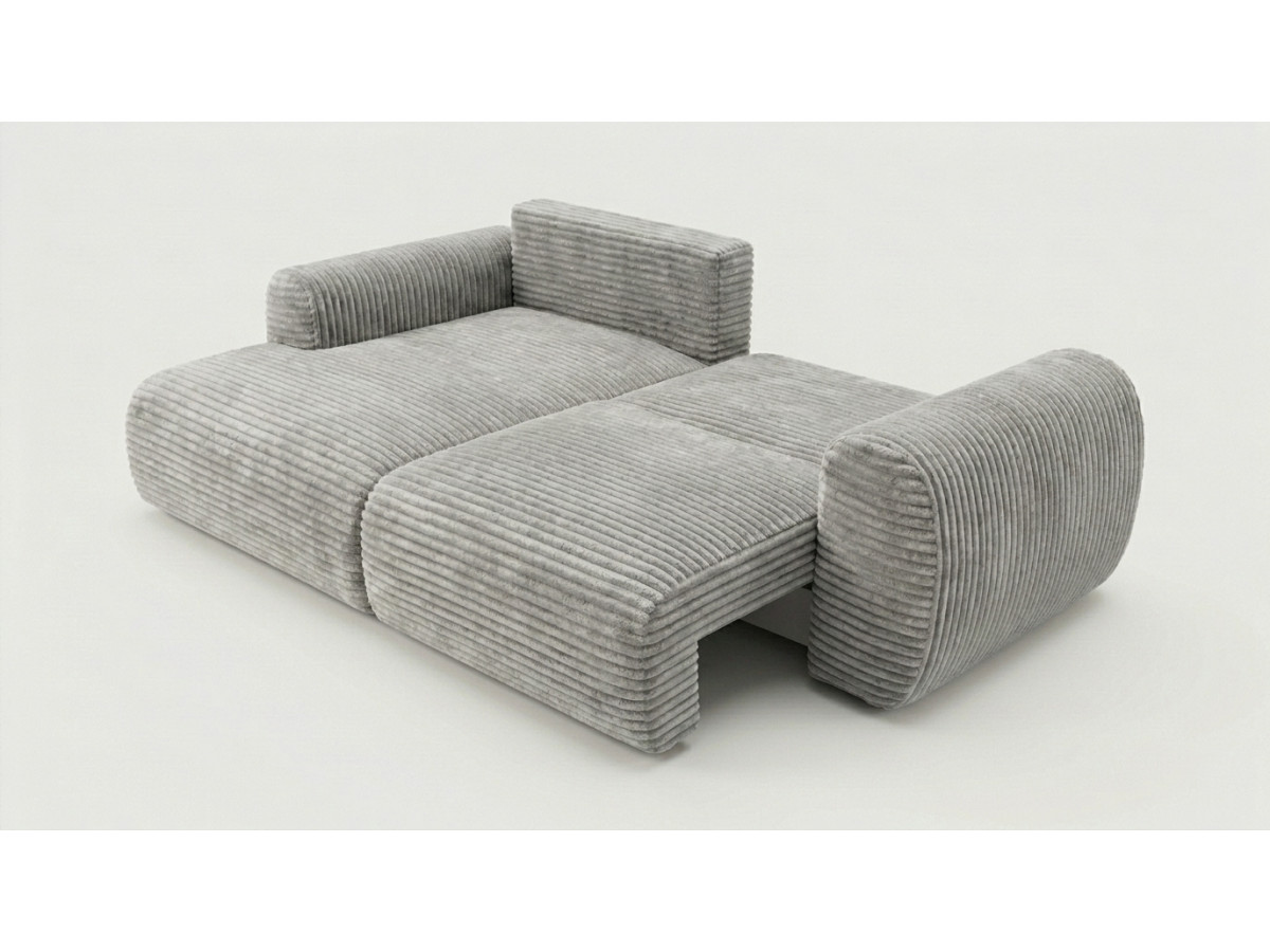 Bobochic Lucien Ecksofa mit Schlaffunktion und Bettkasten Breitcord weich Hellgrau Ecke links