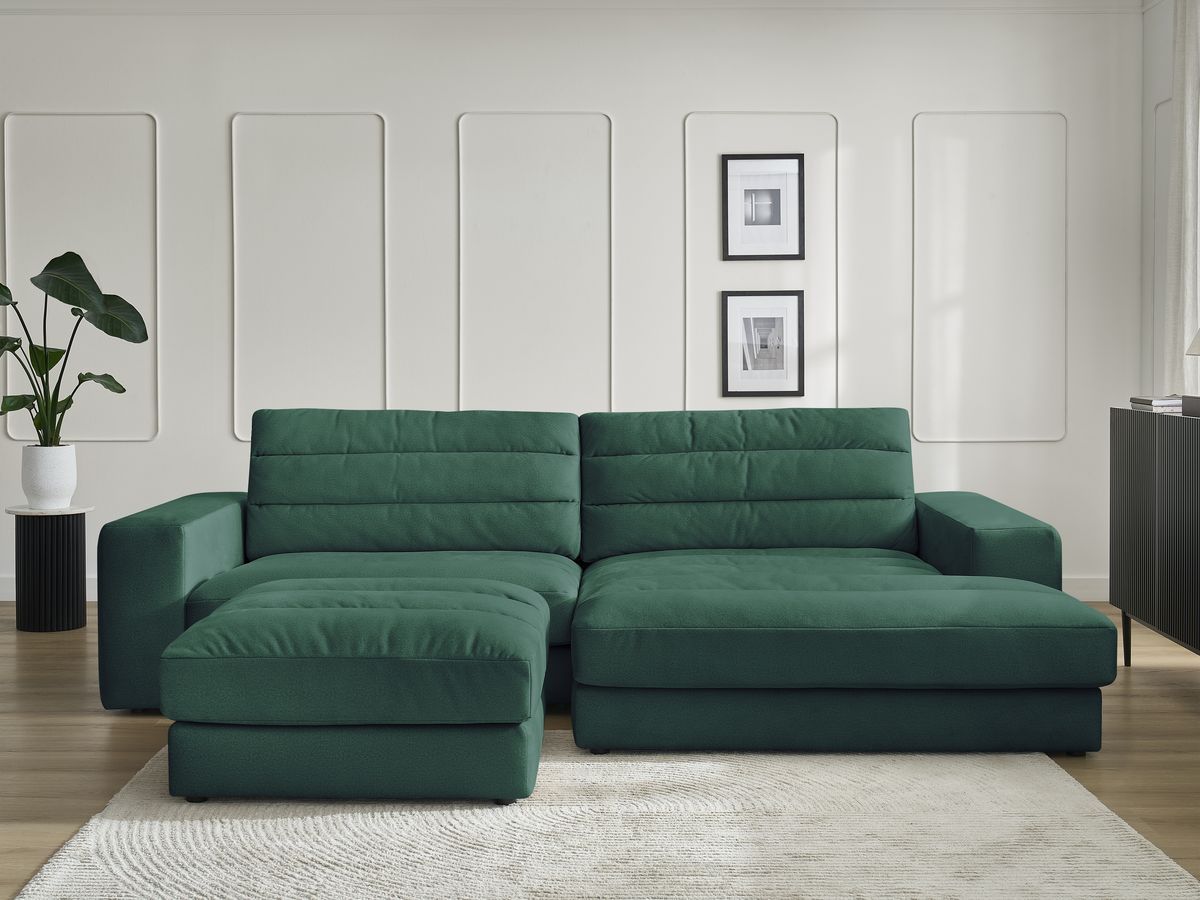 Bobochic Sierra Ecksofa mit Pouf Samt Dunkelgrün Ecke rechts