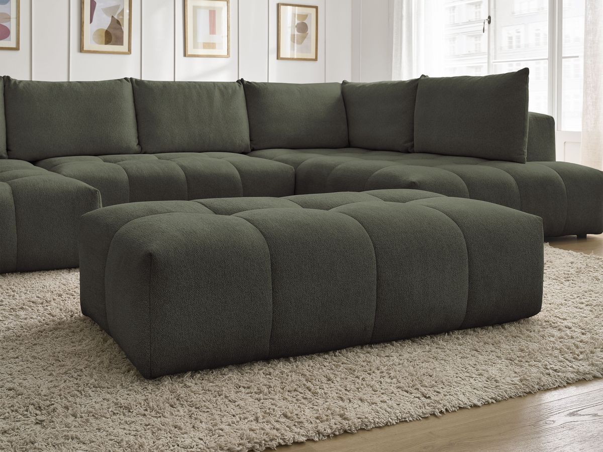 Bobochic Everest Wohnlandschaft mit Pouf, 6 Kissen Melange-Stoff Grün Ecke links