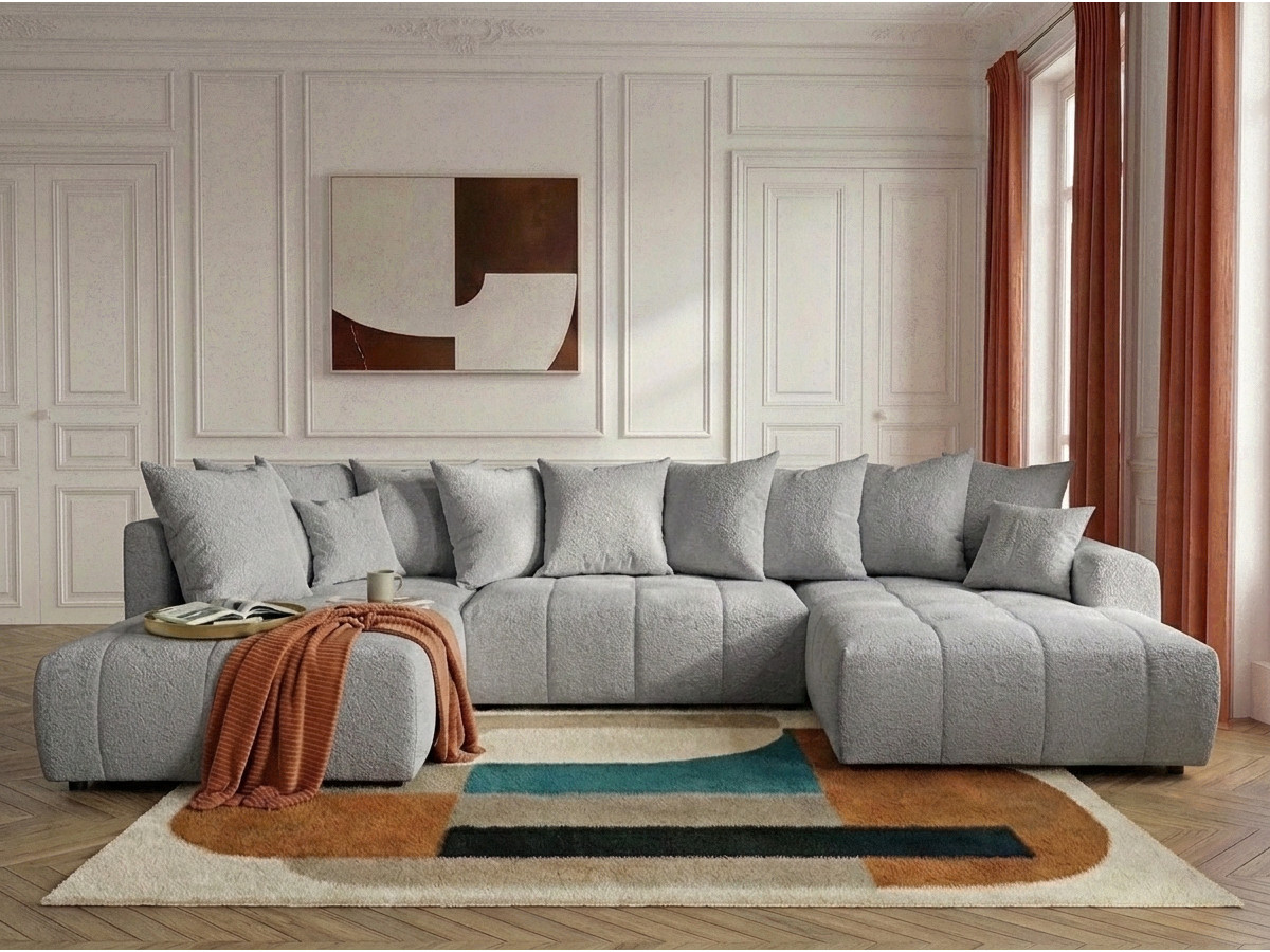 Bobochic Roxelane Wohnlandschaft Bouclé-Stoff Hellgrau Ecke rechts