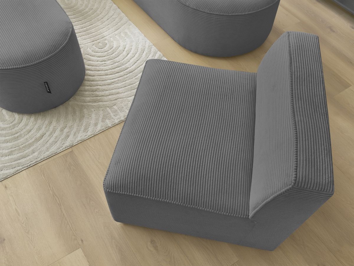 Bobochic Rousseau Ecksofa mit Sofamodul und Pouf Cordsamt Dunkelgrau Ecke links
