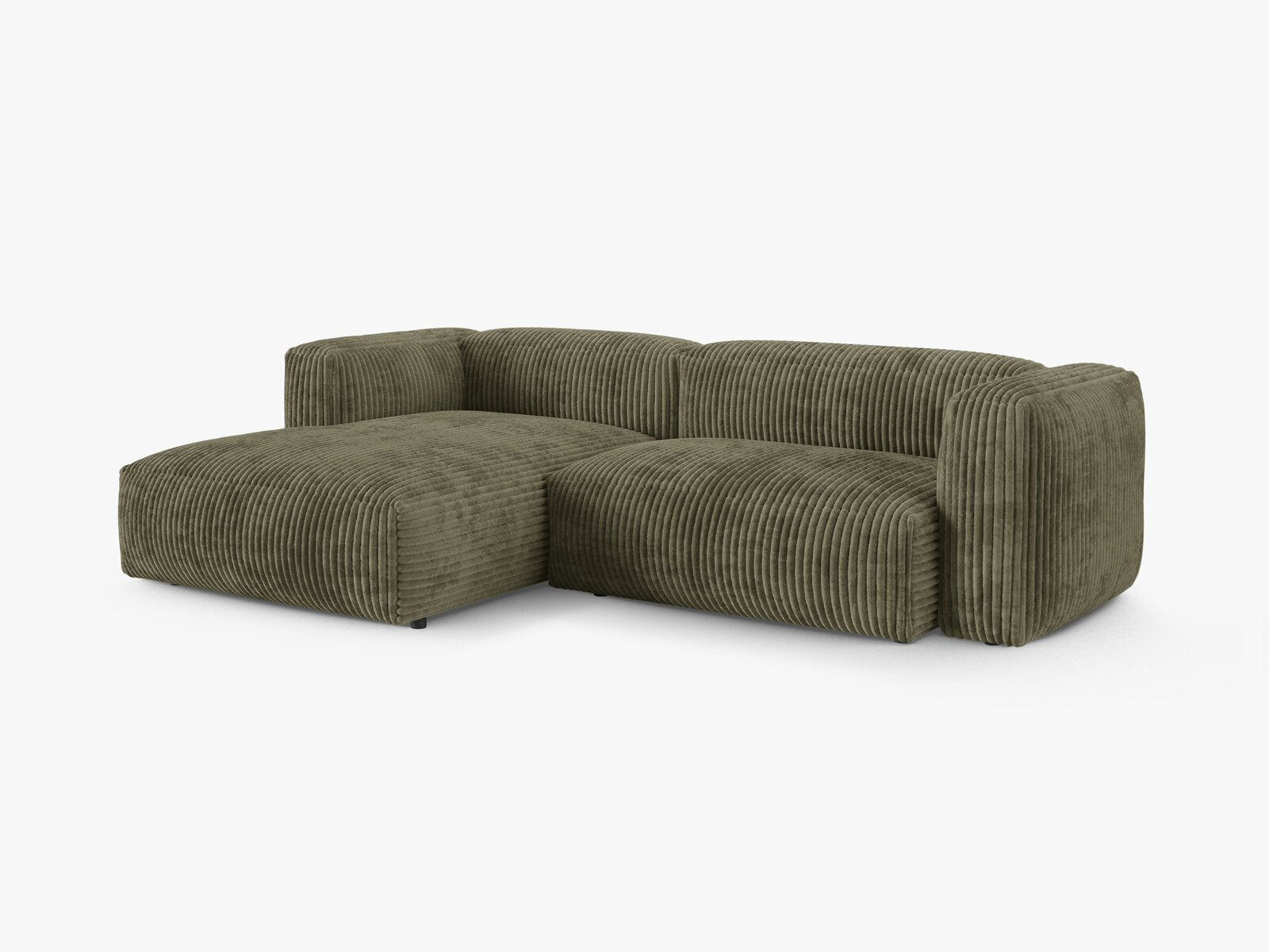 Micadoni Ecksofa Martina 2-Sitzer 90cm Sitztiefe Links Kord Tilia Moßgrün