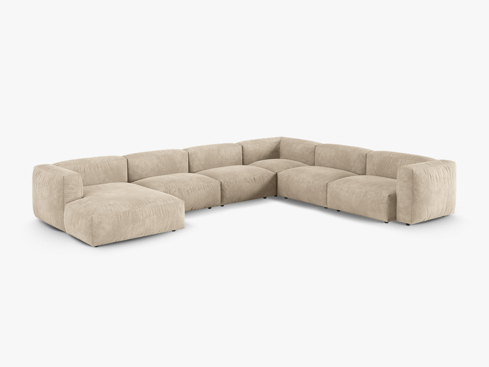 Micadoni modulares Ecksofa XL Martina 6-Sitzer 90cm Sitztiefe Rechts Samt Vogue Helles Beige