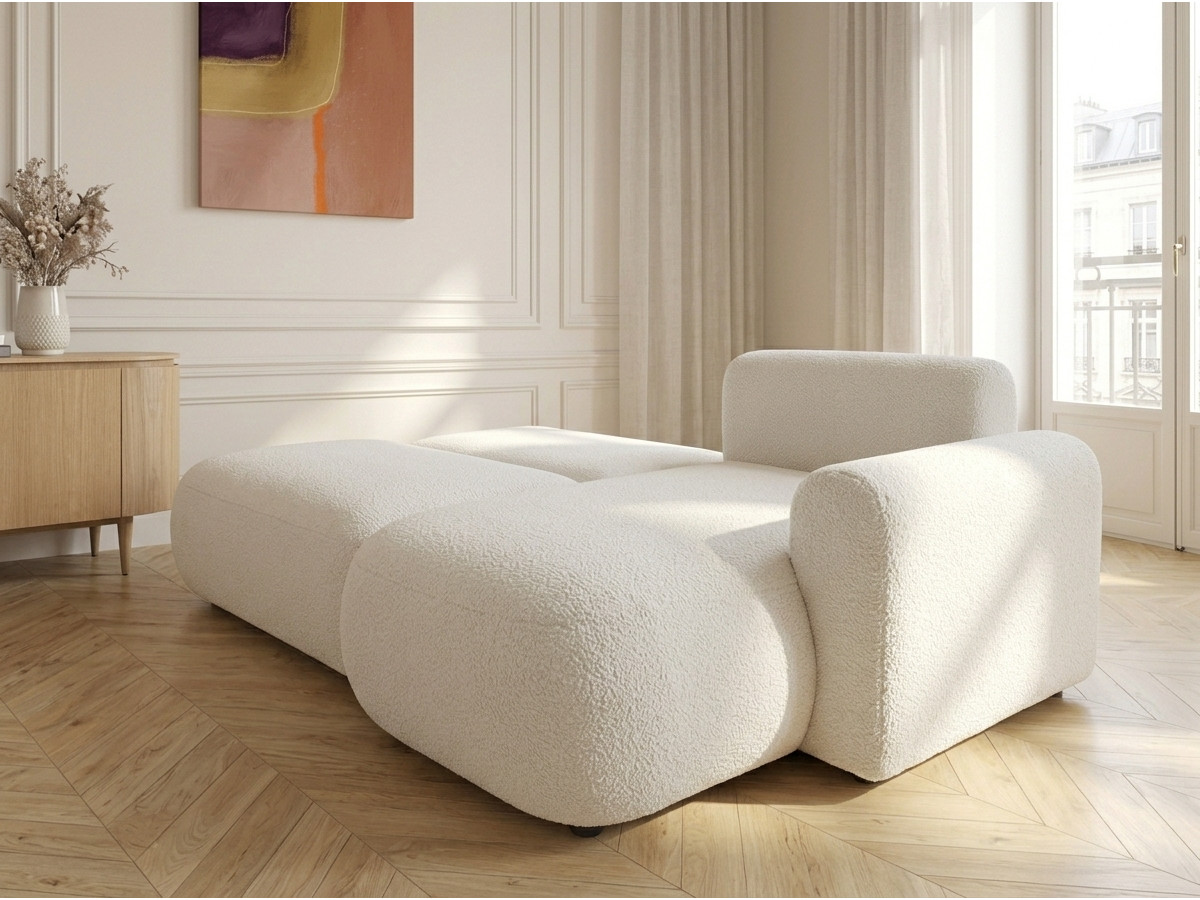 Bobochic Tango Ecksofa mit Schlaffunktion und Bettkasten Bouclé-Stoff Beige Ecke rechts