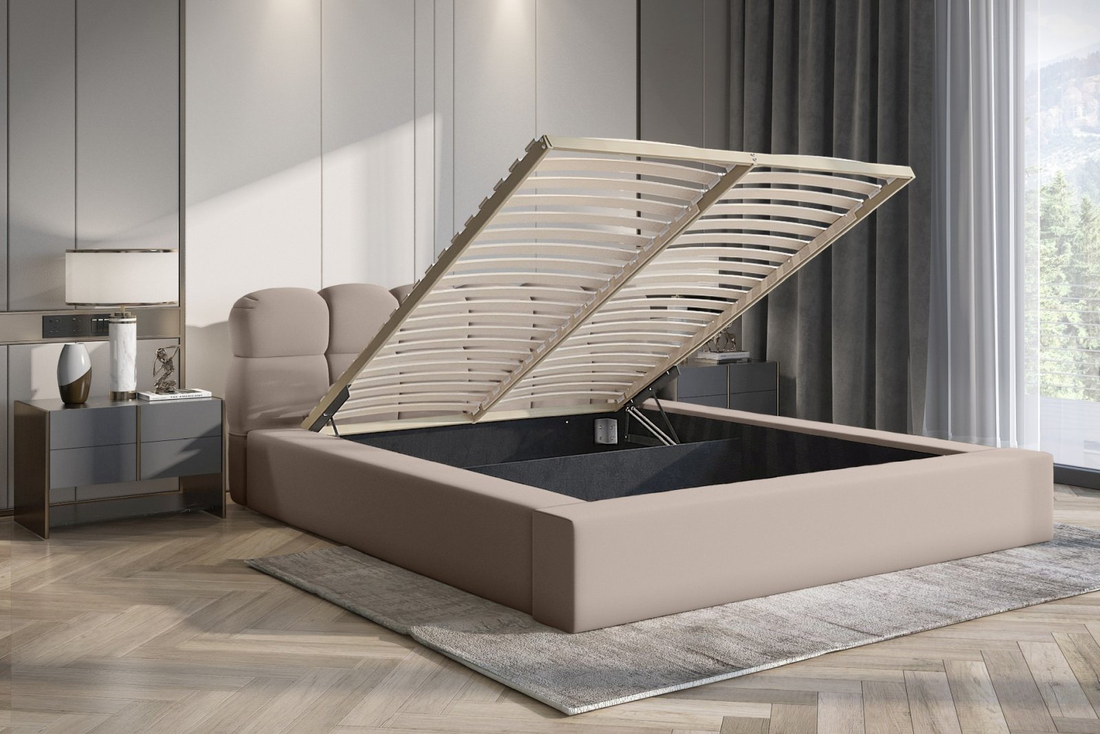 Polsterbett Vento-New Samtstoff 180x200 mit Holzrahmen Piano 04 Cappuccino