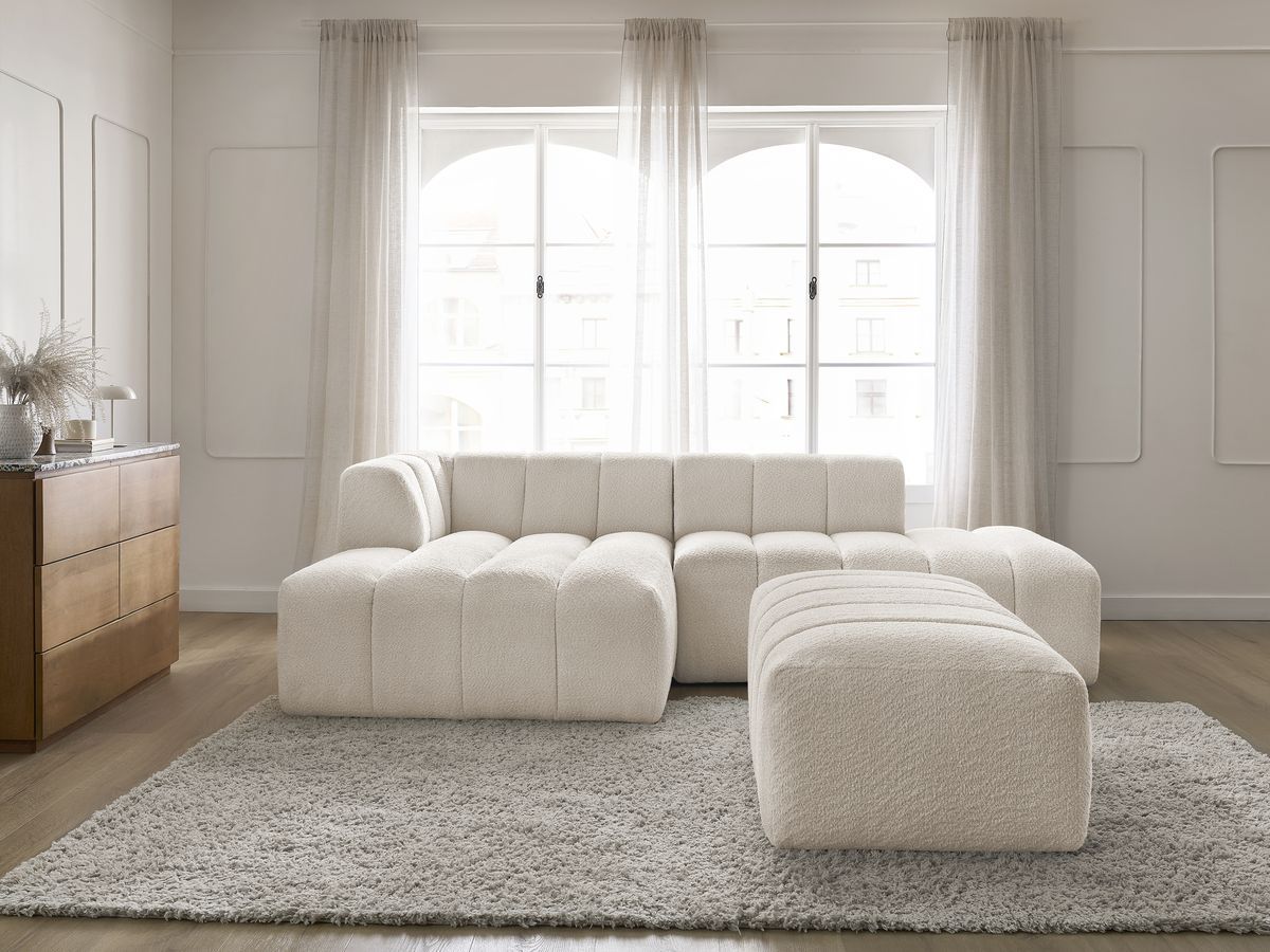 Bobochic Annecy Ecksofa mit Pouf Bouclé-Stoff Weiß Ecke links