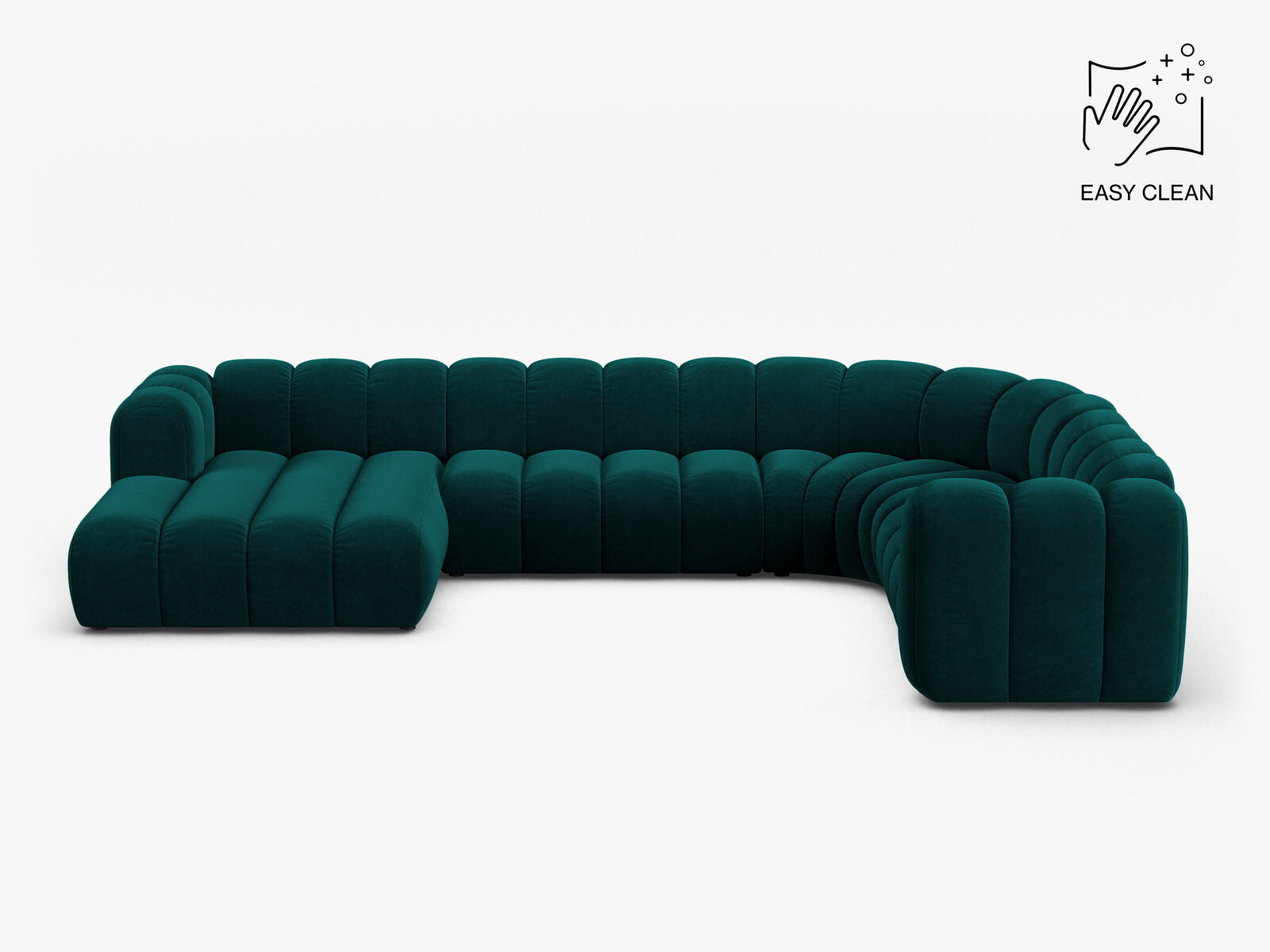 Micadoni Modulares Panorama Ecksofa Lupine 6-Sitzer Rechts Samt Venus Dunkel Petrol