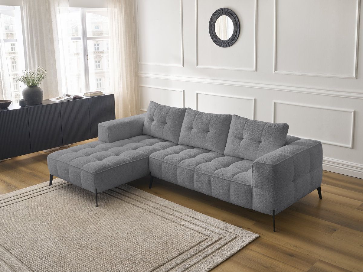 Bobochic Anis Ecksofa Bouclé-Stoff Dunkelgrau Ecke links