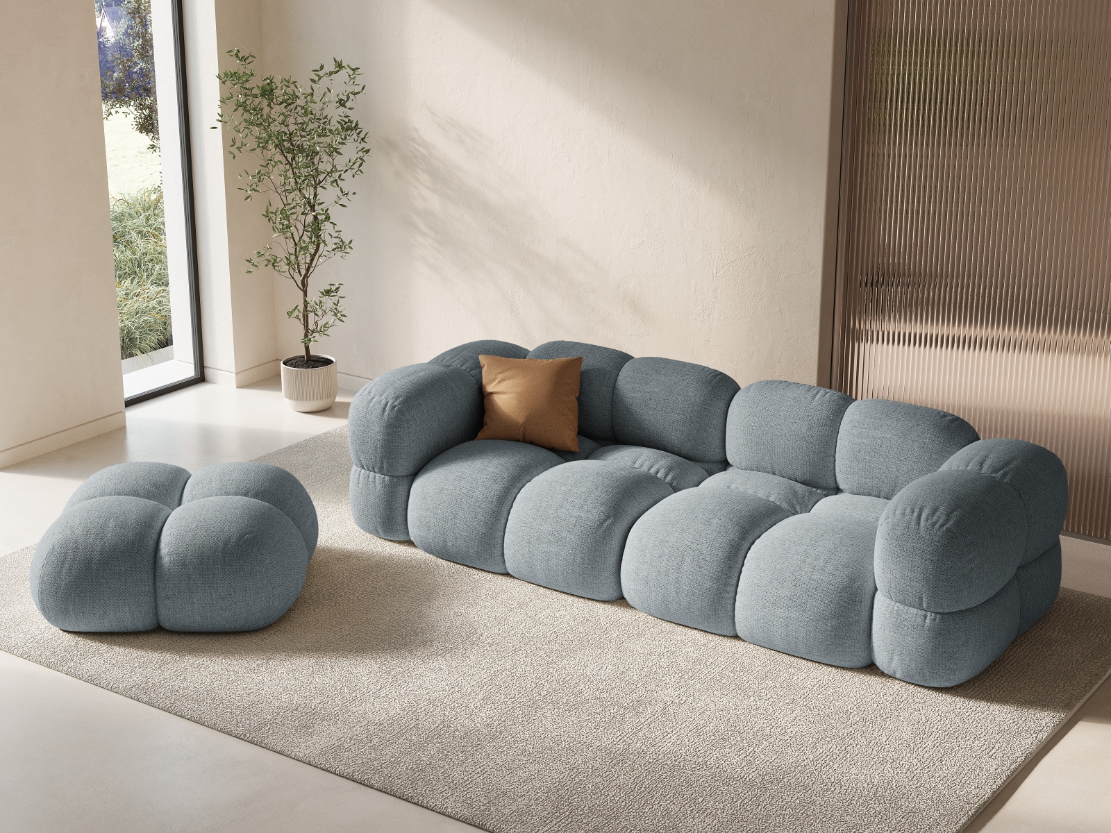 Cosmopolitan Design Sofa Loretto 4-Sitzer Strukturierter Stoff Sorella Pastellblau