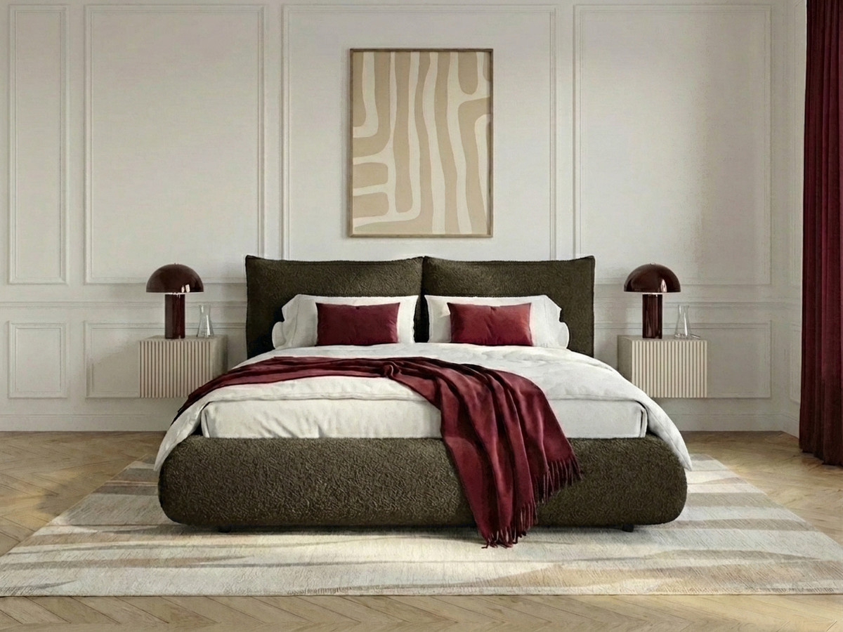 Bobochic Jaden Polsterbett Bouclé-Stoff Grün, Liegefläche 140 × 190 cm