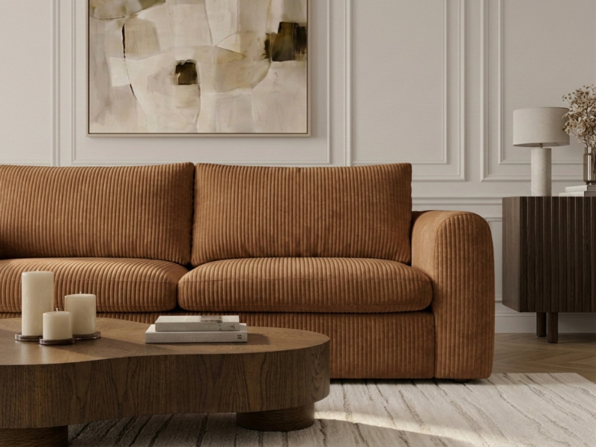 Bobochic Archi Schlafsofa 3-Sitzer Cordsamt Orange, Liegefläche 140 × 190 cm