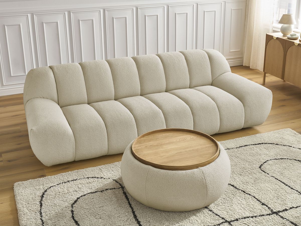 Bobochic Hayden Sofa 3-Sitzer mit Pouf 256 × 107 cm Bouclé-Stoff Beige