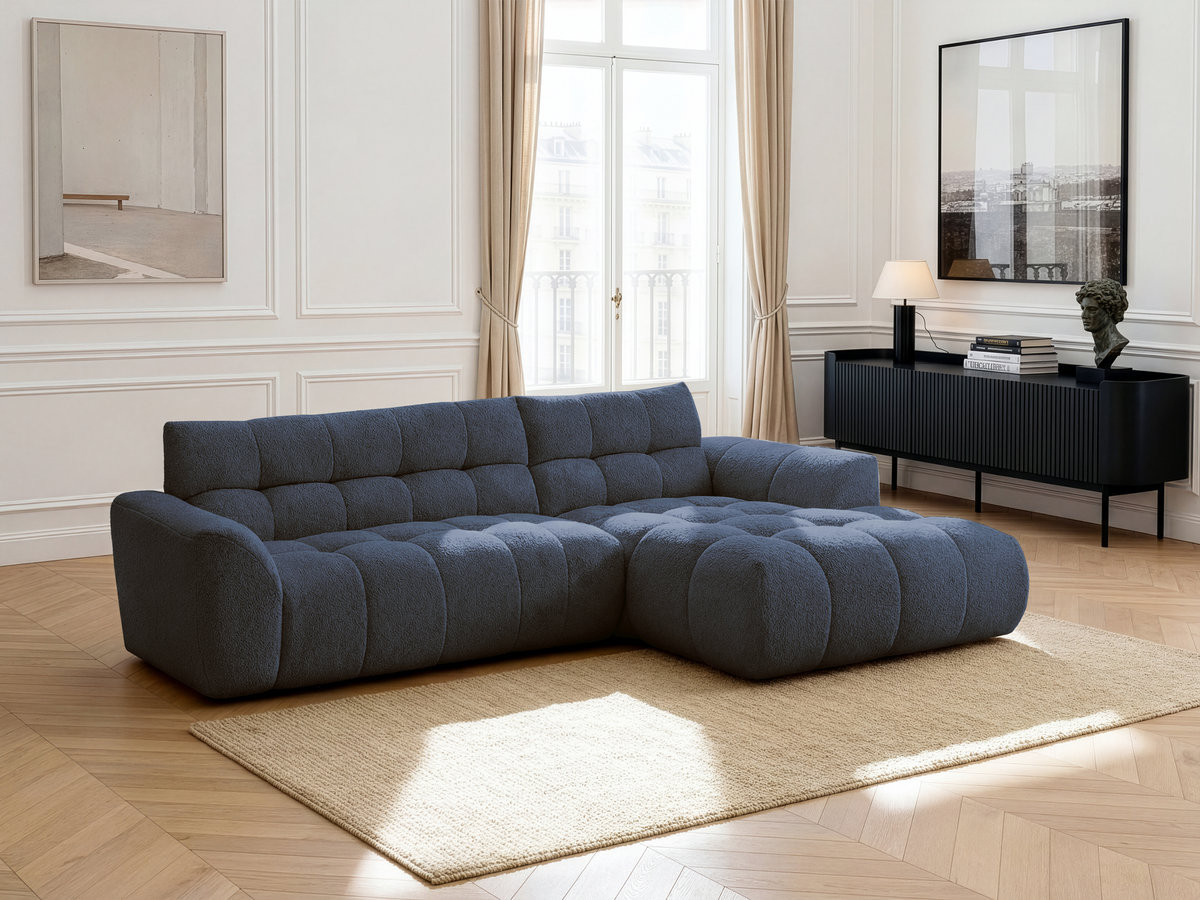 Bobochic Jaya Ecksofa Chenille Dunkelblau Ecke rechts