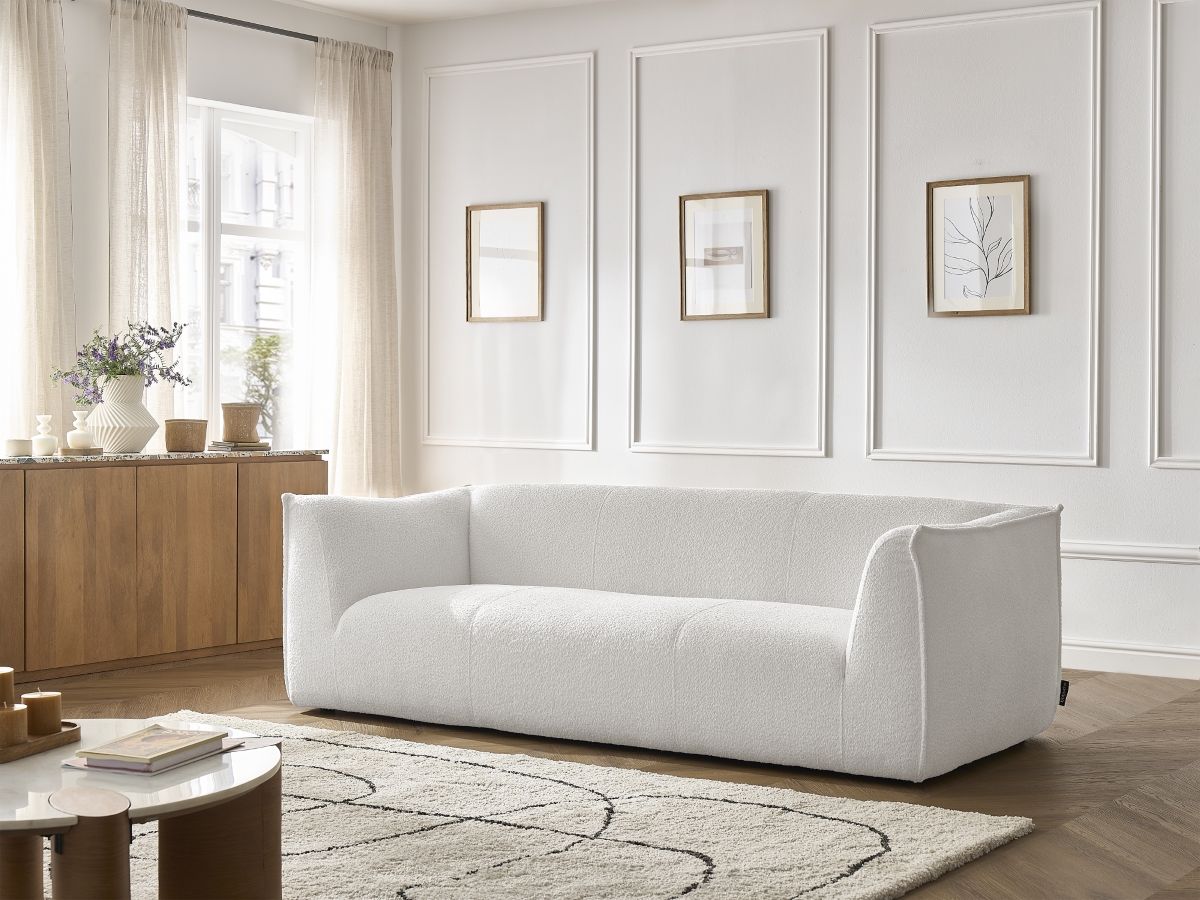 Bobochic Giorgia Sofa 3-Sitzer Bouclé-Stoff Weiß