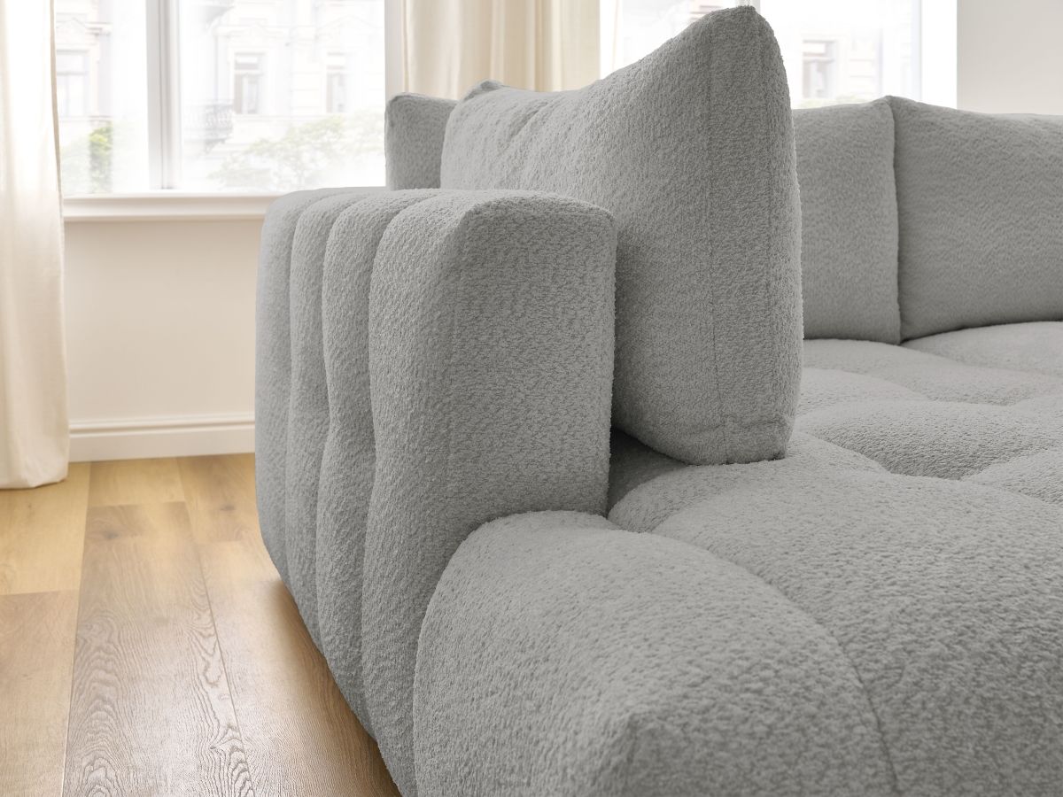 Bobochic Fuji Ecksofa mit Schlaffunktion und Bettkasten 282 × 204 cm Bouclé-Stoff Hellgrau Ecke links