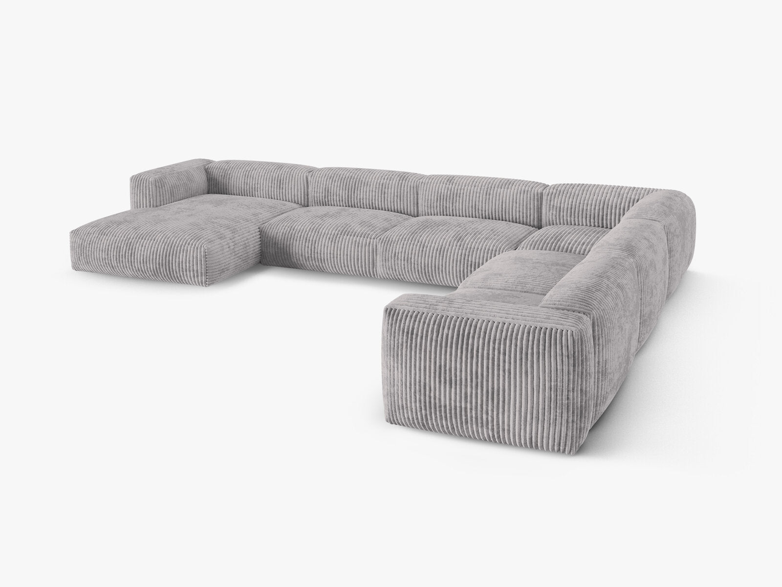 Micadoni modulares Ecksofa XL Martina 6-Sitzer 90cm Sitztiefe Rechts Kord Tilia Hellgrau