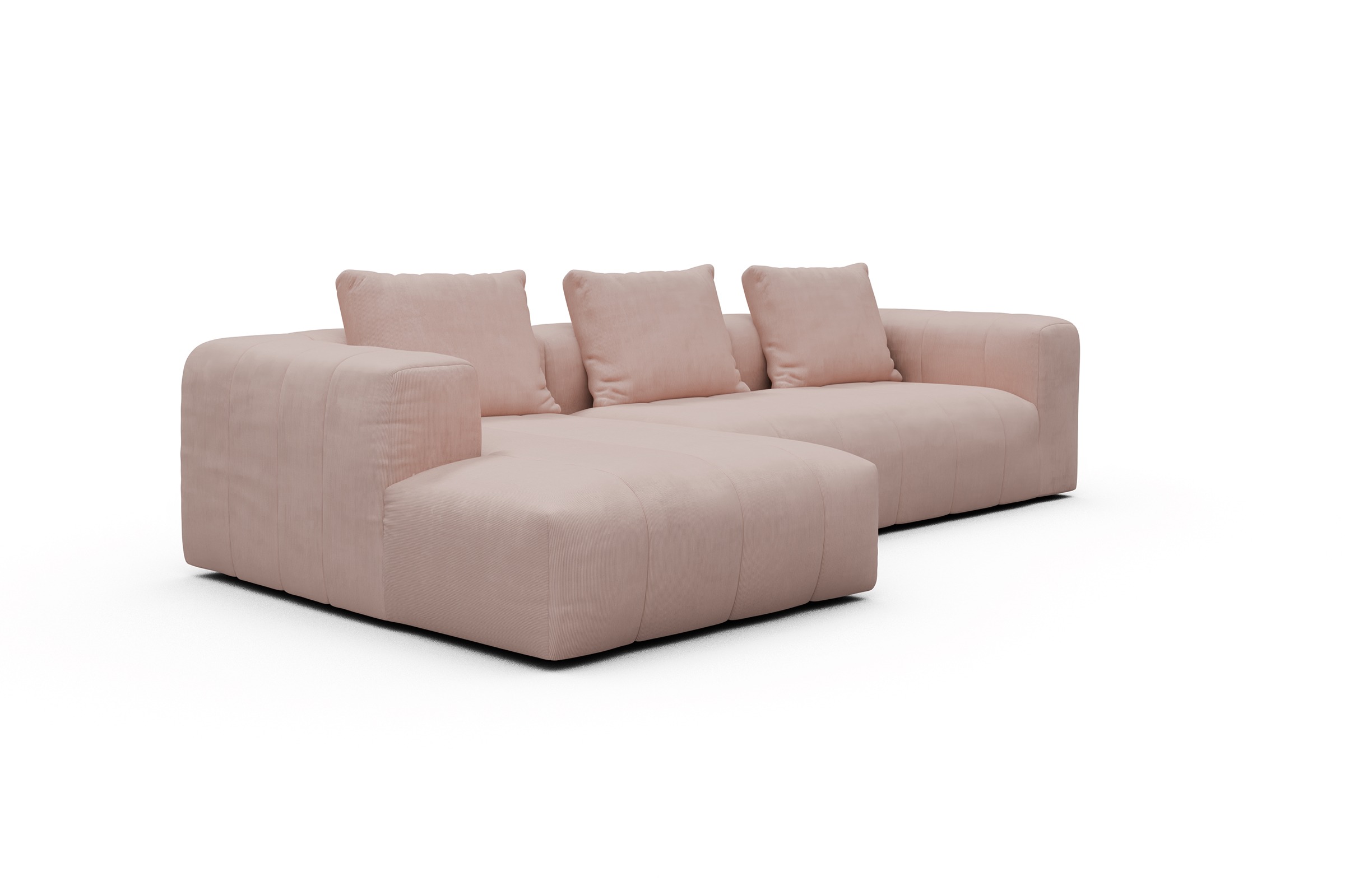 Ecksofa Hugo 2,5-Sitzer Armlehne rechts mit Chaiselongue Cordufine-Blush