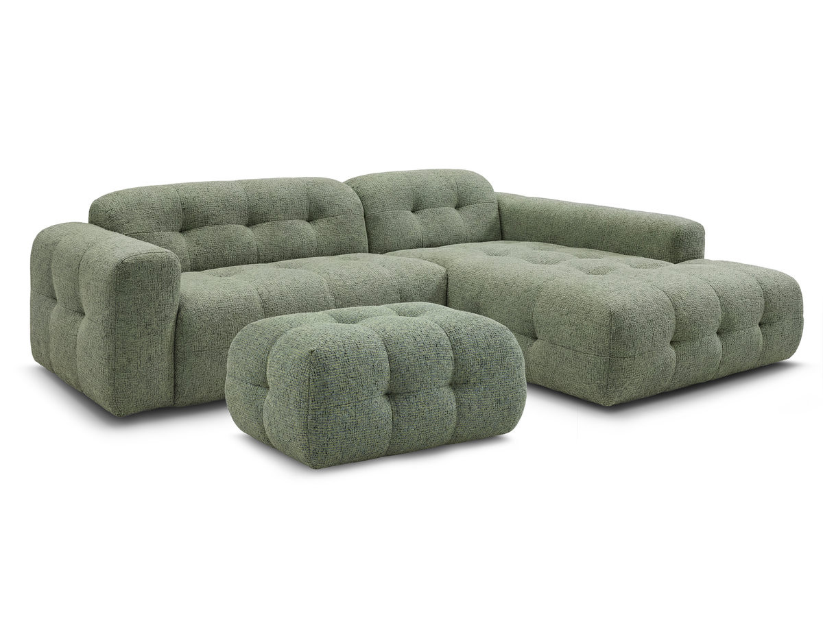 Bobochic Laura Ecksofa mit kleinem Pouf Melange-Stoff Hellgrün Ecke rechts