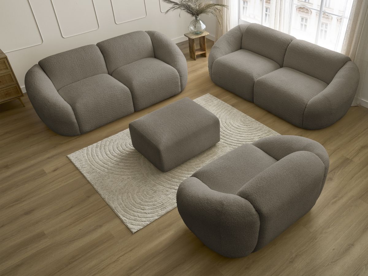 Bobochic Tina Sofa 7-Sitzer mit Pouf Bouclé-Stoff Taupe