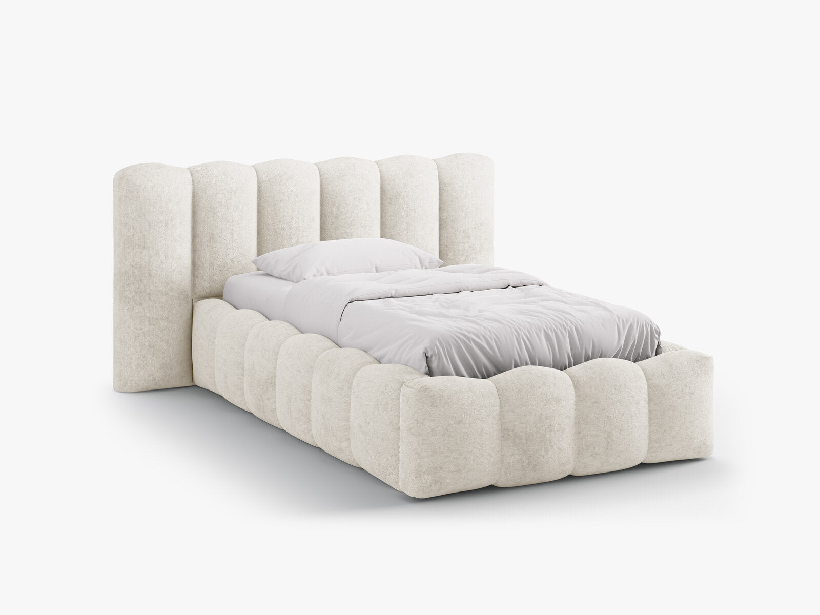 Micadoni Stauraumbett mit Kopfteil Lupine Chenille Perfect Harmony Helles Beige 90x200